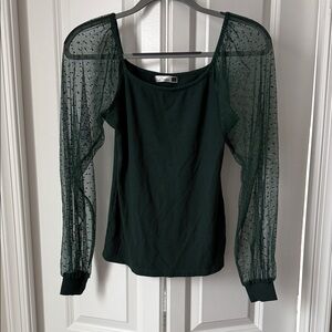 Elegant Green Top with Sheer Sleeves